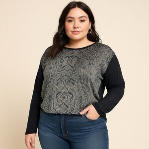 Bobeau Gray Snake Print Boho Top – Size 3X